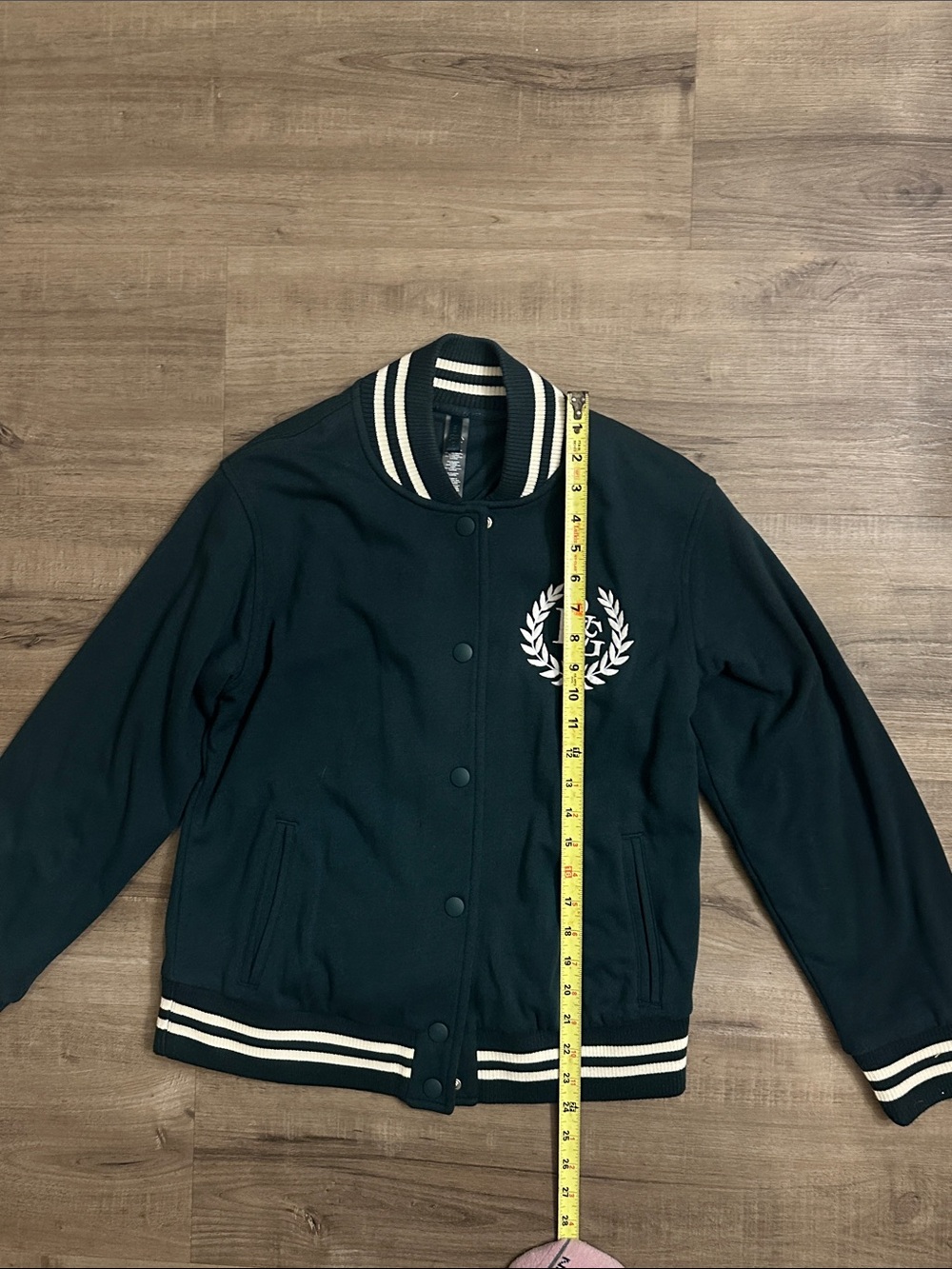 Black Varsity Bomber Jacket with Laurel Crest